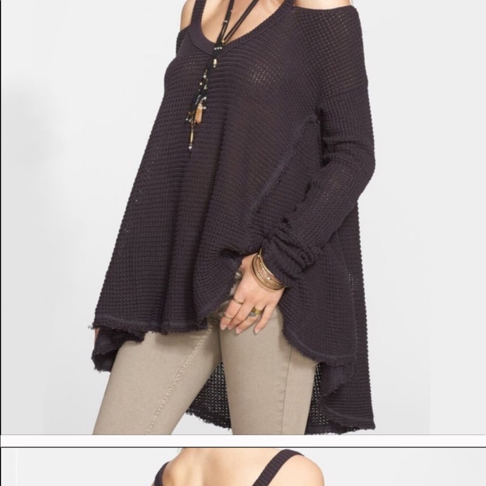 Free People Moonshine V Neck Cold Shoulder Sweater